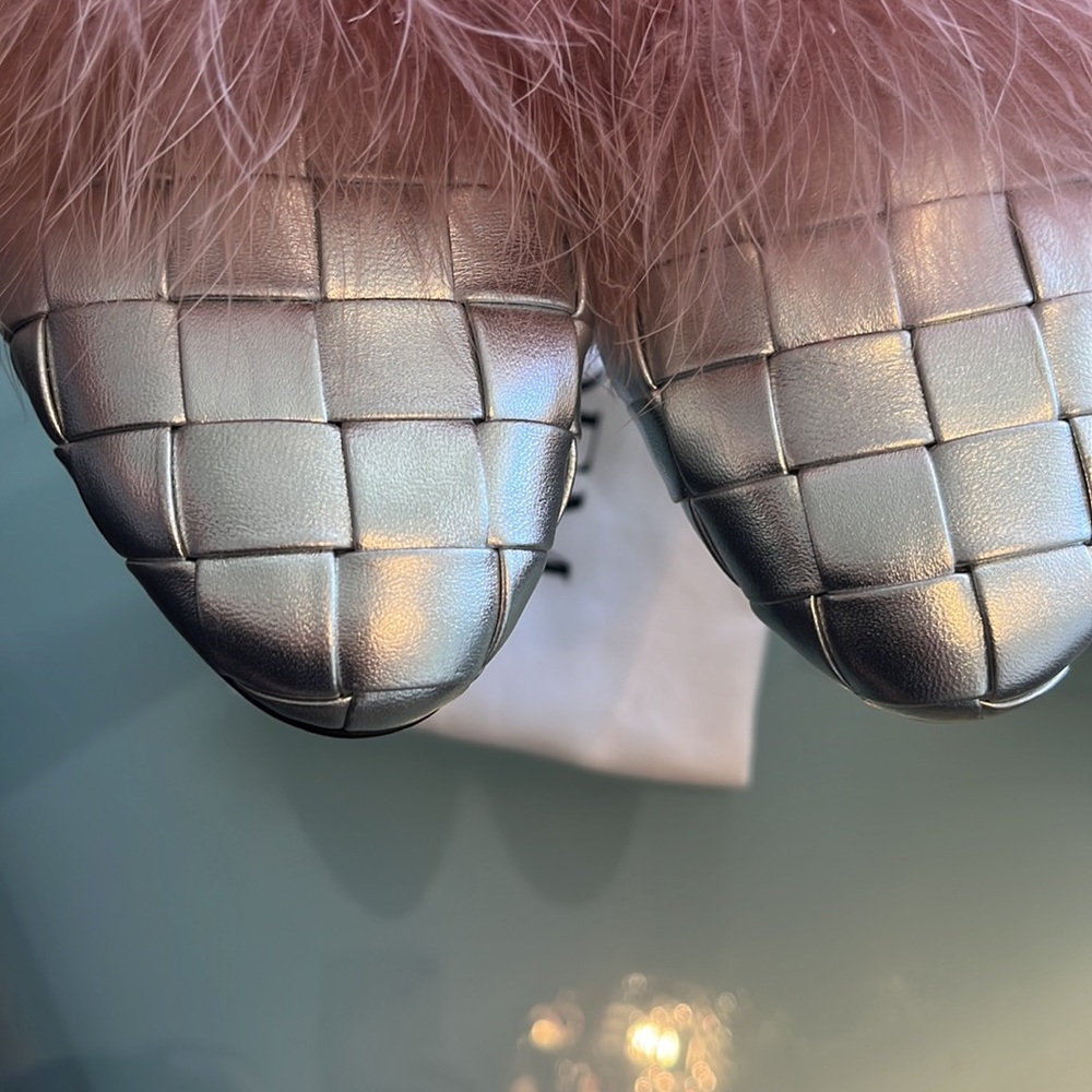 ERDEM Aerin Silver Quilted Mules w/Pink Feathers Prada Miu Miu 40 9.5 - Picture 6 of 9